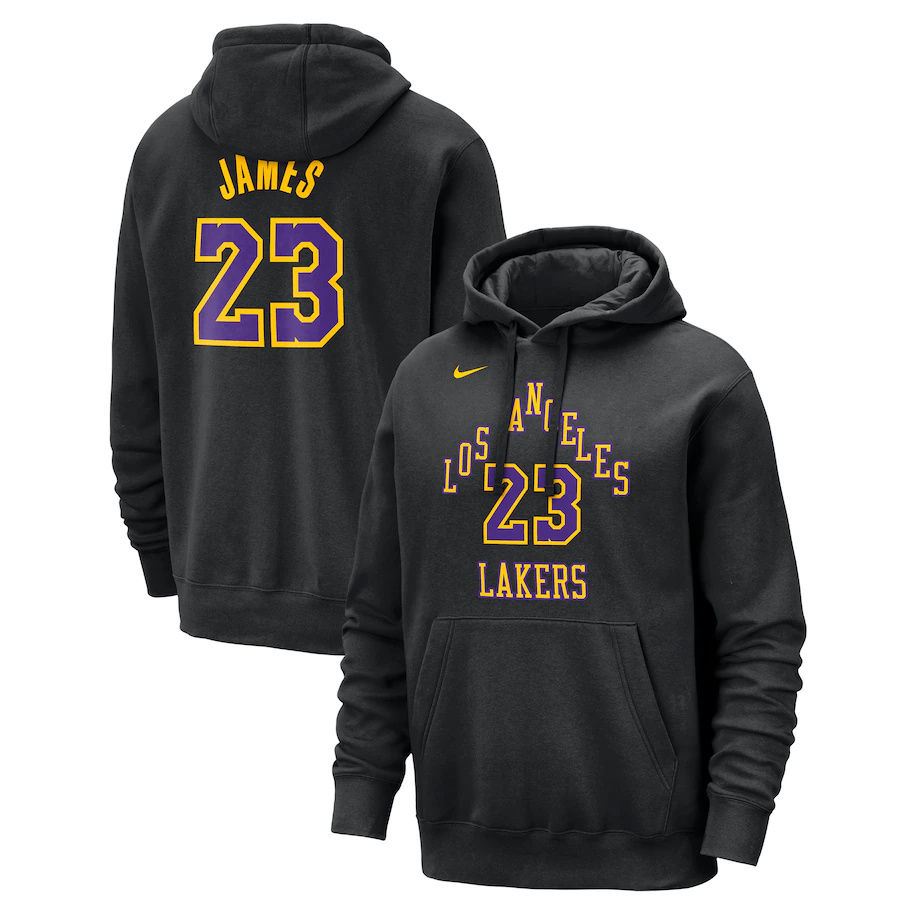 Men's Los Angeles Lakers #23 LeBron James Black 2023/24 City Edition Name & Number Pullover Hoodie